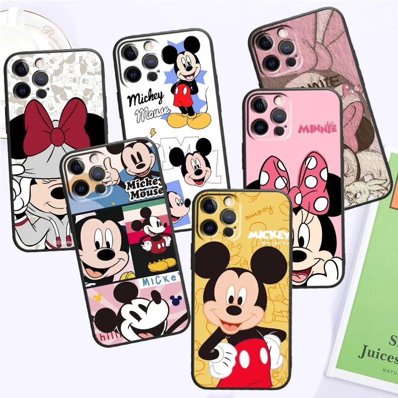 

Fashion Art Mickey Minnie For iPhone 15 14 13 12 11 XS XR X 8 7 SE Pro Max Plus Mini Black Funda Phone Case