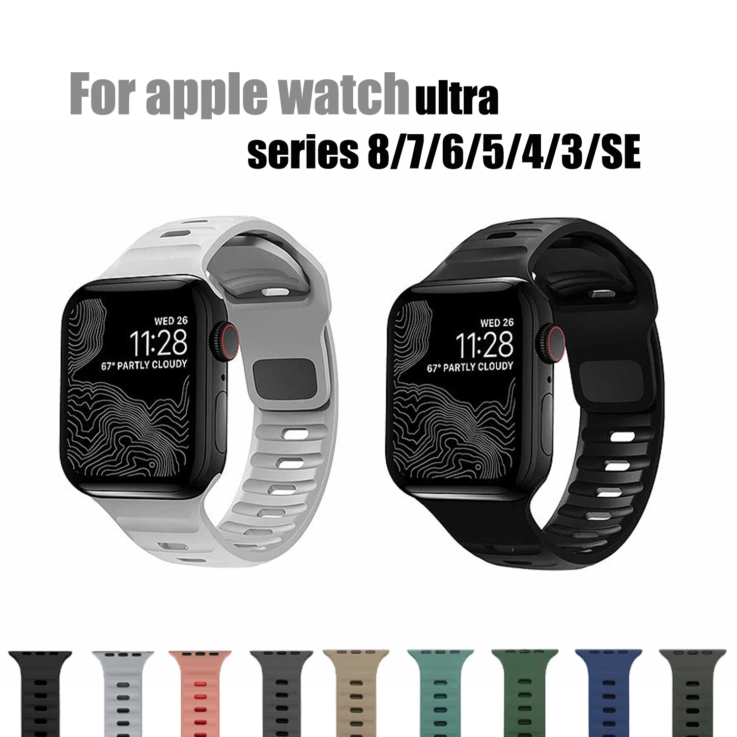 

Ремешок из мягкого силикона для Apple Watch Band Ultra, спортивный браслет для наручных часов iwatch Series 8 7 6 5 4 3, 49 мм 44 мм 45 мм 42 мм 41 мм 42 мм 42 мм 38 мм