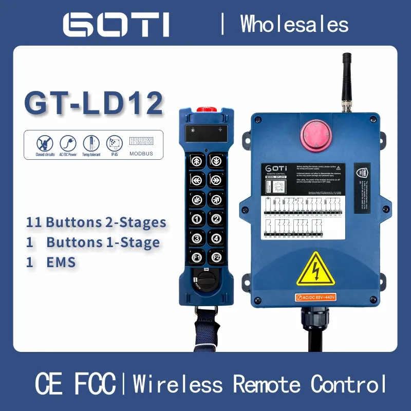 

GT-LD12 GOTI 12 Buttons 2 Speed Hoist UTING Crane Remote Control Wireless TELEcrane F24-12D Alternative 18-440V 12V TELEcontrol