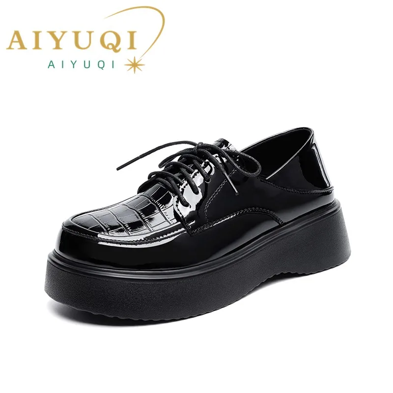 AIYUQI Women Loafers Genuine Leather 2023 New Autumn British Style Ladies Shoes Casual Platform Lace-up Shoes Women