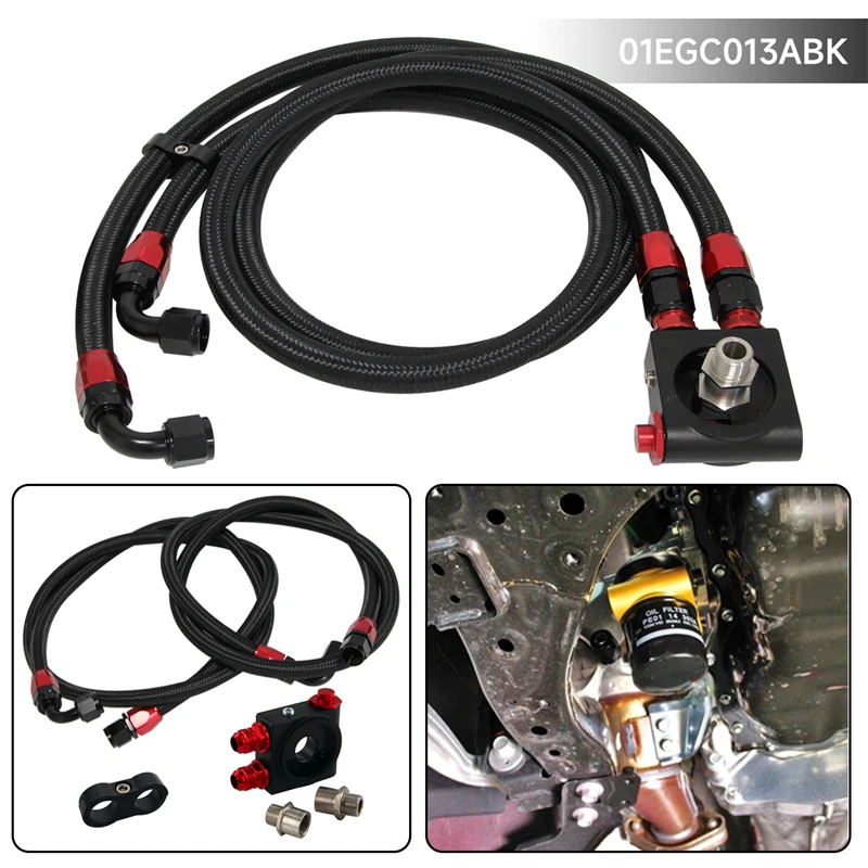 

Uinversal AN10 Oil Filter Adapter Thermostat 73±0.5° +1.4m/1.6m Hoses Clamps Black/Silver