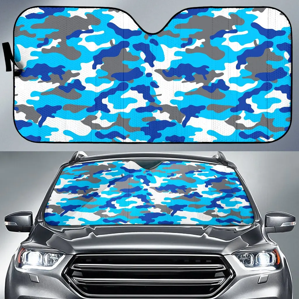 

Blue Snow Camouflage Print Car Sun Shade