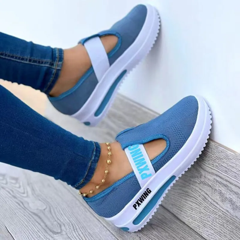 

Women Summer Shoes 2022 Elastic Band Round Toe Platform Sneakers Women Casual Sport Shoes Size 43 Wedge Women Vulcanized Shoes
