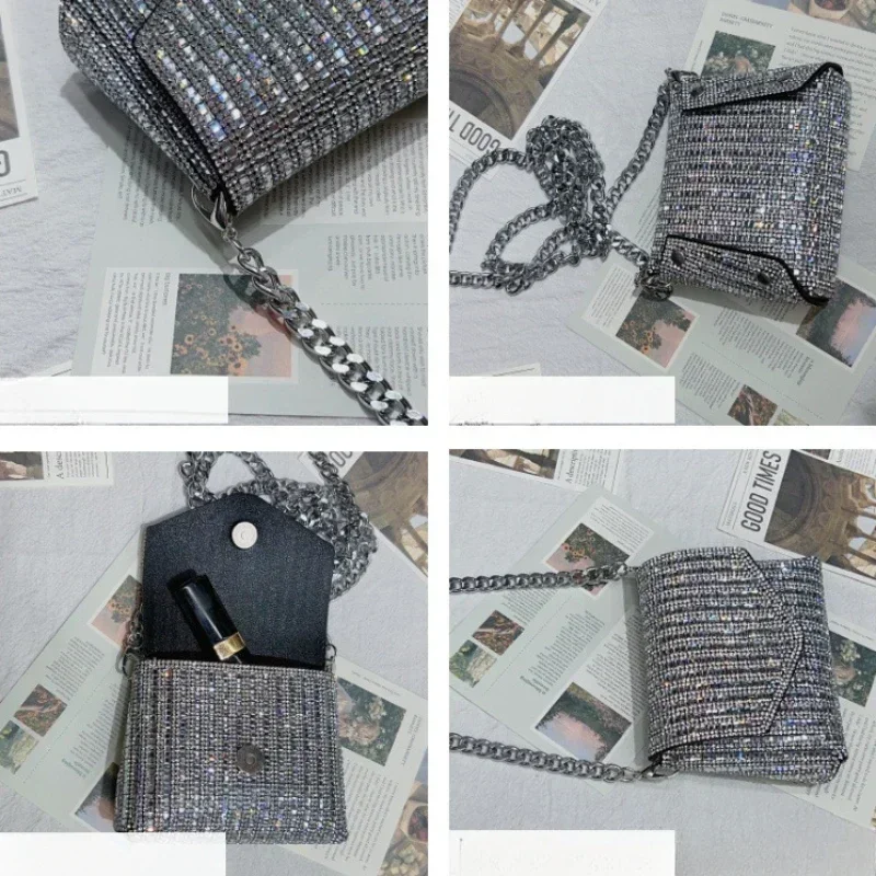 Женская Блестящая Сумка Через Плечо С Цепочкой Мини-клатч Вечерняя