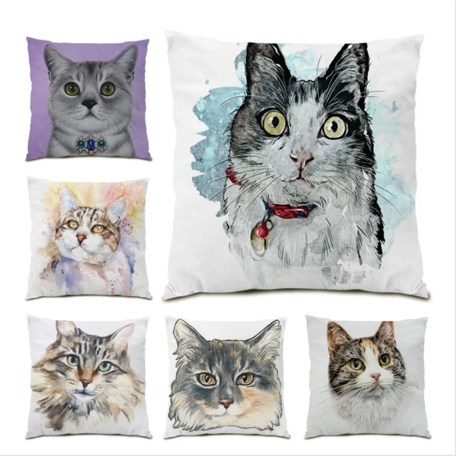 

Living Room Decoration Pillow Case Cushion Cover 45x45 Cartoon Animal Bed Square Throw Pillow Covers Cute Home Decor Cat E0560