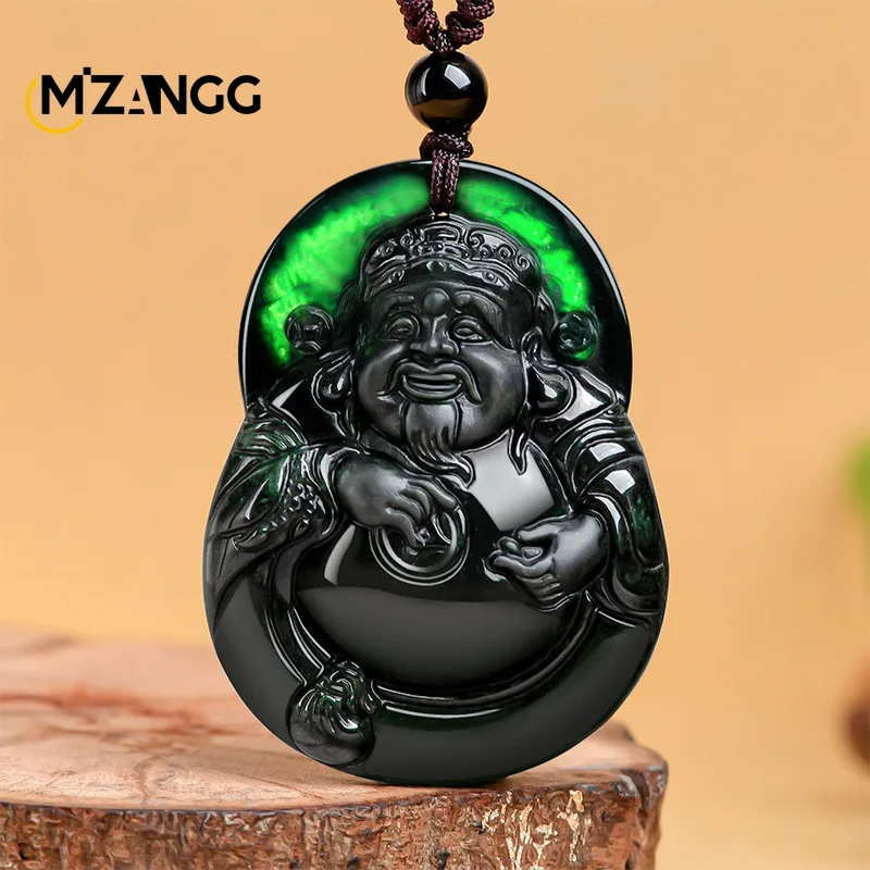 

Natural Jadeite MoCui God of Wealth Pendant Hand-carved Jade Necklace Exquisite Fashion Jewelry Lucky Amulet Men and Women Gifts