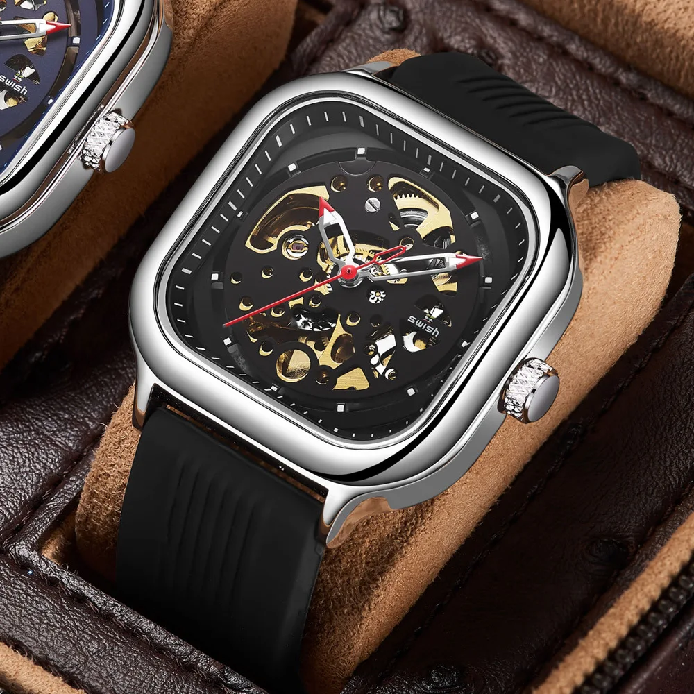 New hot automatic hollowed out transparent silicone mechanical watch sports men's watch a piece of hair