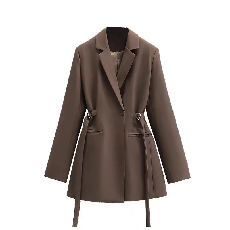 Casual Loose Suit Jacket Women's 2022 Spring New Fashion Korean Version Retro Temperament Waist Mid-Length Suit Jacket Clothes
