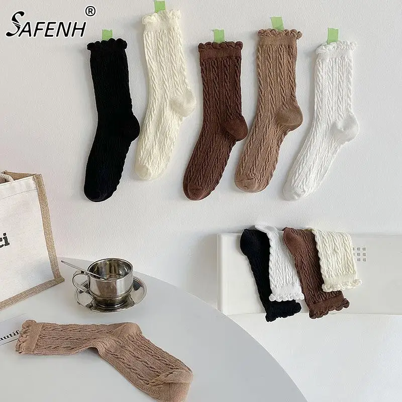 

Retro Solid Color Lace Striped Diamond Cute Jk Lolita College Style Dress Cosplay Leather Shoes Socks Lady Student School Girls
