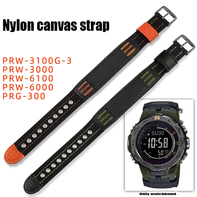

23MM Black Wristband For Casio Sport Canvas Nylon Watch Strap PRW3100/6000/6100Y PRG-300/250/510 High Quality Leather Watchband
