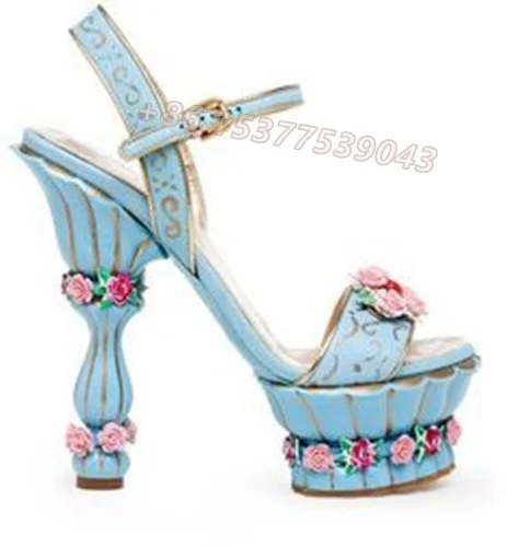 Сандалии женские из лакированной кожи на платформе с открытым носком 140 мм