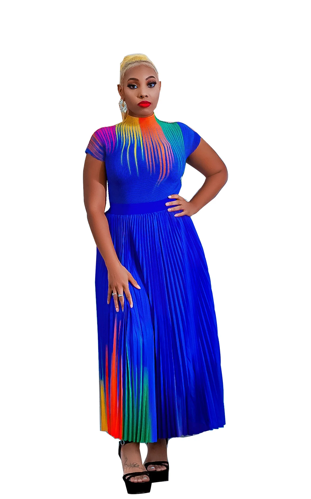 Plus Size Large Women's Dress 2023 Summer New Product Commuting Positioning Printing And Folding Fashion Suit 
