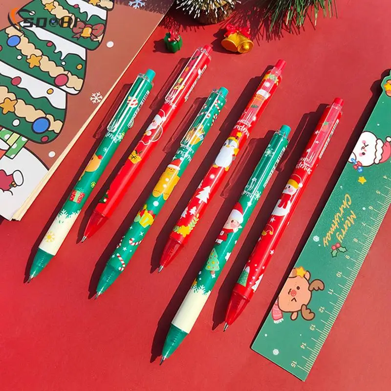 

Рождественские искусственные ручки, милые дизайнерские Мультяшные подарочные школьные принадлежности с Санта-Клаусом и оленем, канцелярские гелевые ручки, офисный пресс