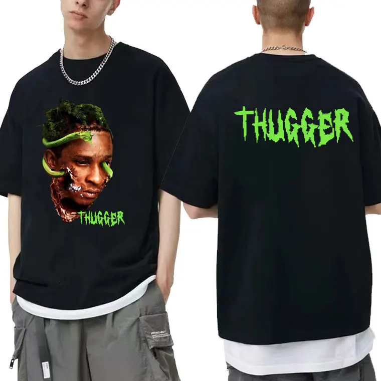 

Rapper Young Thug Thugger Double Sided Print Tee Shirt Male Shrink-proof Cotton Tees Man Hip Hop Tshirt Men Casual Loose T-shirt