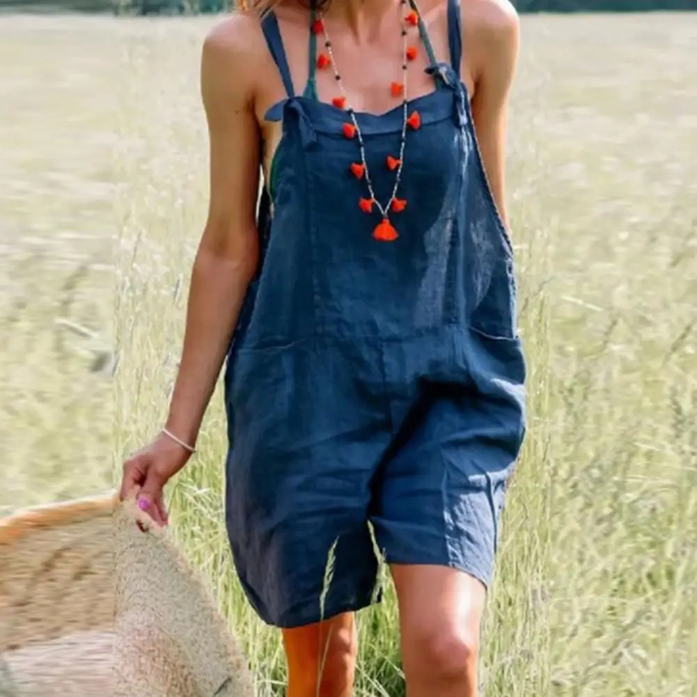 

Solid Color Oversized Deep Crotch Lady Romper Young All Match Wear-resistant Sleeveless Women Romper Breathable Summer Romper