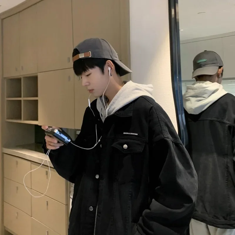 American Style Vintage Denim Jacket Street Fashion Men's Trendy Wash Distressed Gradient Oversize Brown Embroidery