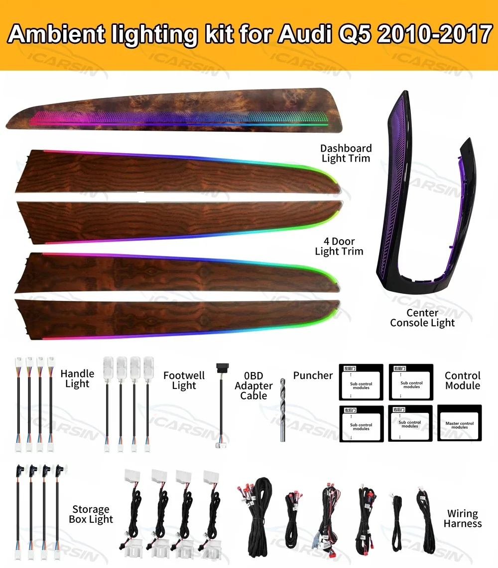 Светодиодные накладные фонари iCarsin для Audi Q5 2010-2017 окружающее освещение
