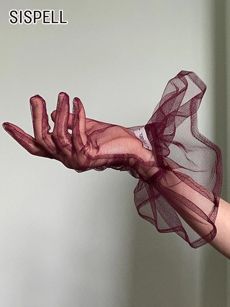

Сексуальные прозрачные перчатки VGH для женщин, лоскутные сетчатые однотонные минималистичные свободные перчатки, женские осенние модные аксессуары, новинка 2022