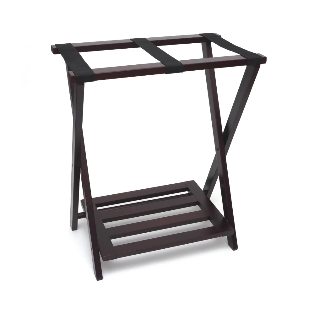 

Right Height Folding Luggage Rack with Bottom Shelf, Espresso Finish