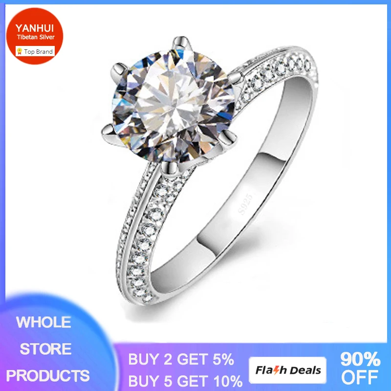

Sale at a loss! YANHUI Allergy Free Tibetan Silver 2 Carat Solitaire Zirconia Ring Never Fade Wedding Bands For Women R279