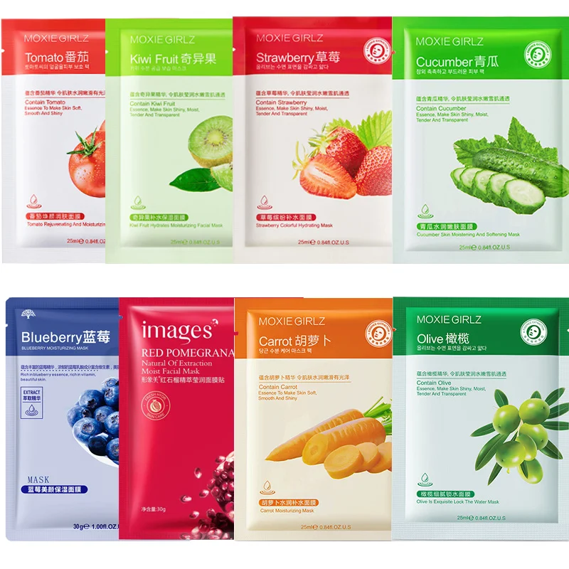 

10pcs Natural Fruit Mask Moisturizing Hydrating Whitening Skin Anti-Aging Oil Control Facial Mask Sheet Skin Care