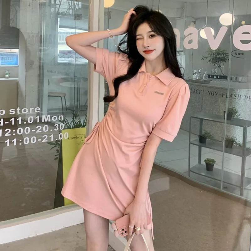 Лидер продаж женская одежда Однотонная юбка-поло с коротким рукавом и