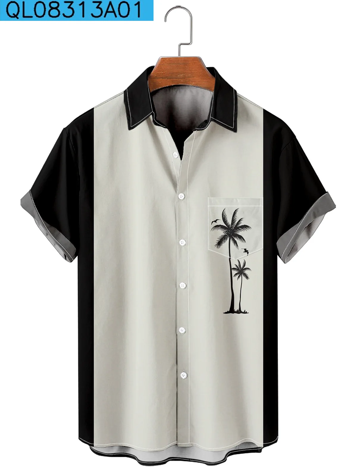 

2022 летние модные мужские Гавайские рубашки с коротким рукавом и пуговицами, кокосовое дерево, принт, Повседневная пляжная рубашка Aloha разме...