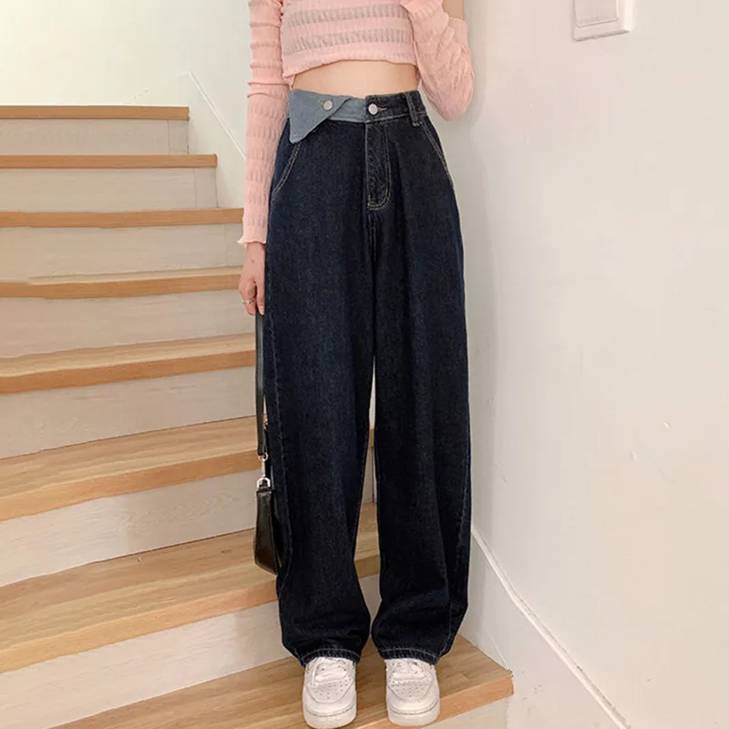 

Vintage High Waist Wide Leg Pants For Women's Jeans Streetwear Stretch Baggy Jeans Female Denim Trousers Blue Long Pants Q5686