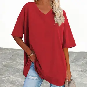 Women Top V-Neck Short Sleeve Breathable Tee Shirt Women Top Solid Color Loose Pullover Women's T-Shirt Top Streetwear