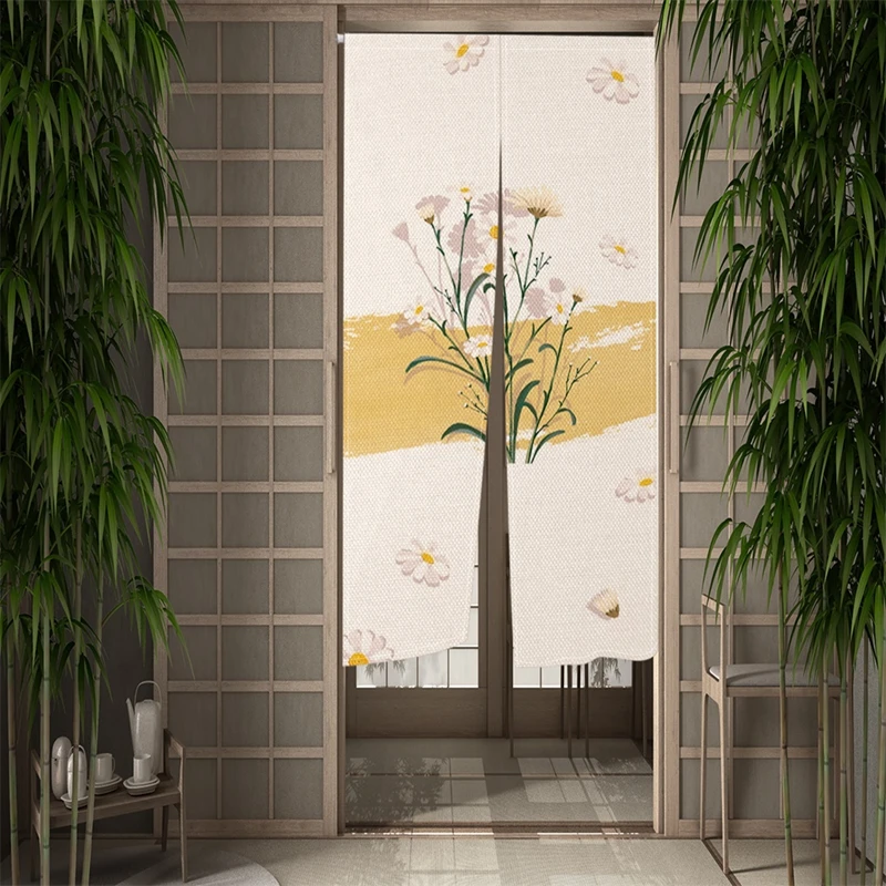 

Elegant Flowers Door Curtain Dining Room Kitchen Door Curtains Japanese Partition Curtains Drape Entrance Hanging Half-Curtain