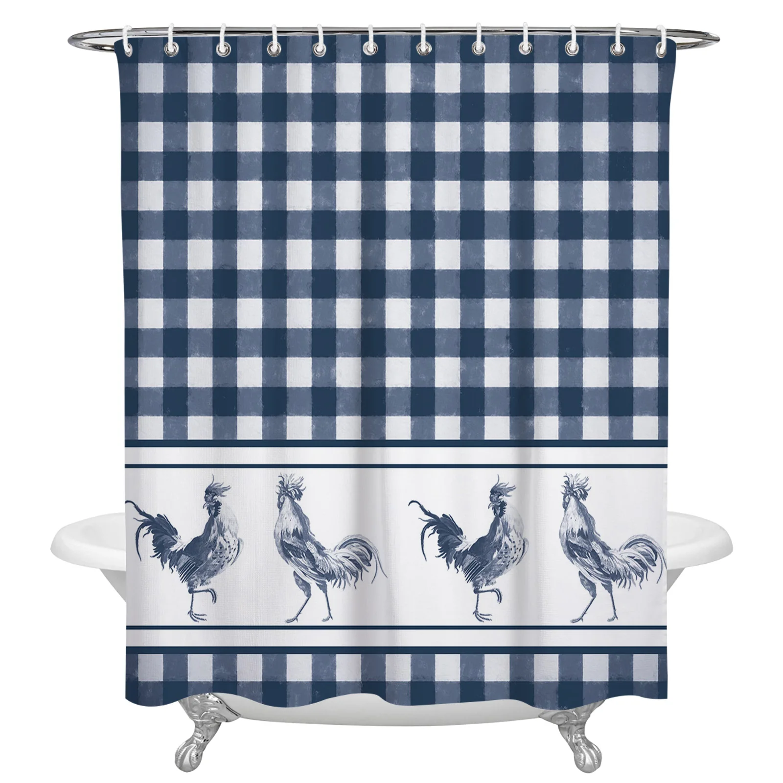 

Farm Plaid Rooster Watercolor Retro Shower Curtains Waterproof Polyester Bath Shower Curtain Bathroom Curtain Decor