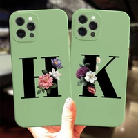 diy custom surname letter h k fashion phone case for iphone 13 pro max 13 pro max 12 pro max 12 mini 11 luxury green soft cover