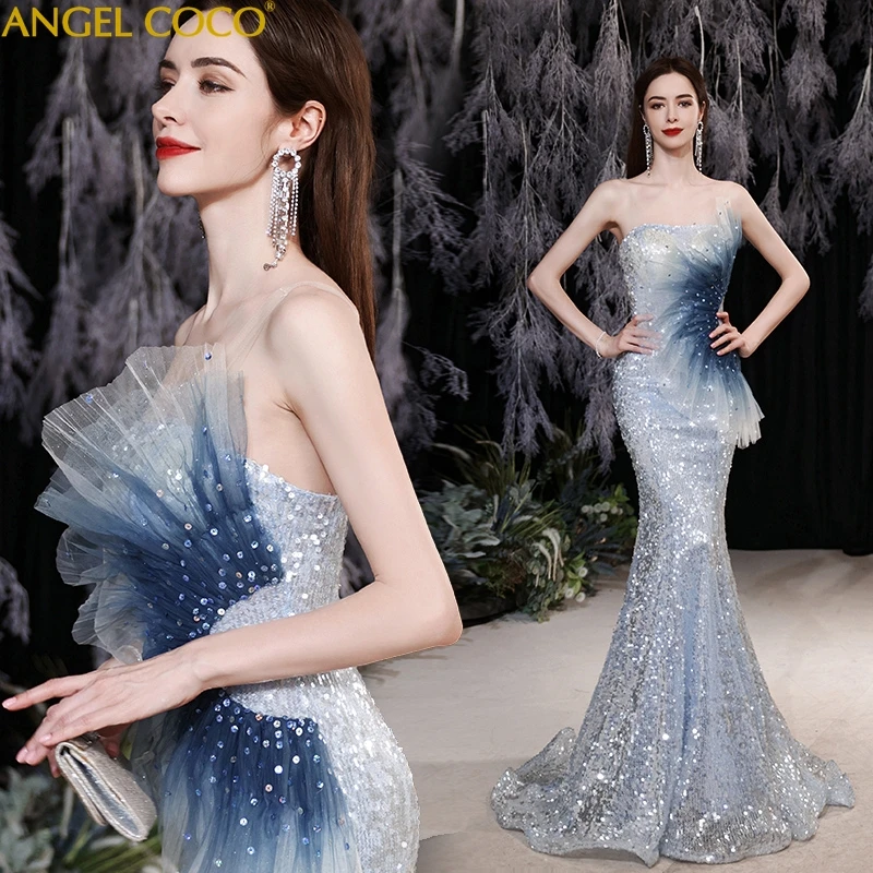 

Sexy Evening Dresses Mermaid Long Glitter Sequin Prom Party Dress Crystal Luxury Dubai Formal Gown Sparkle Woman Gala Gowns
