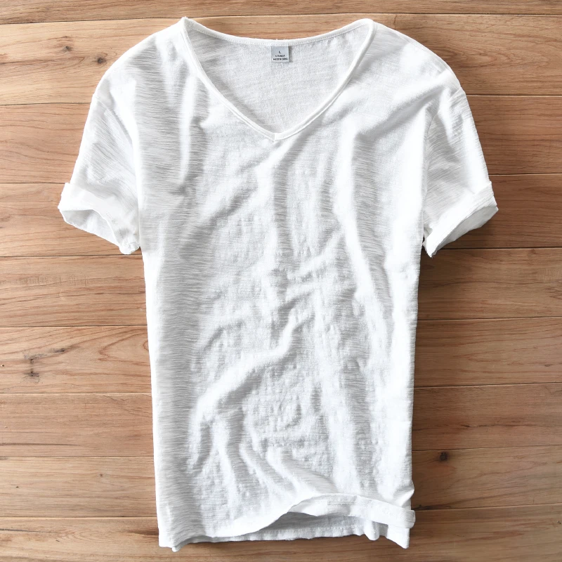

1448 Italië Style Fashion Korte Mouwen Katoenen Mannen T-shirt Toevallige V-hals Wit T-shirt Voor Mannen Merk Kleding Heren