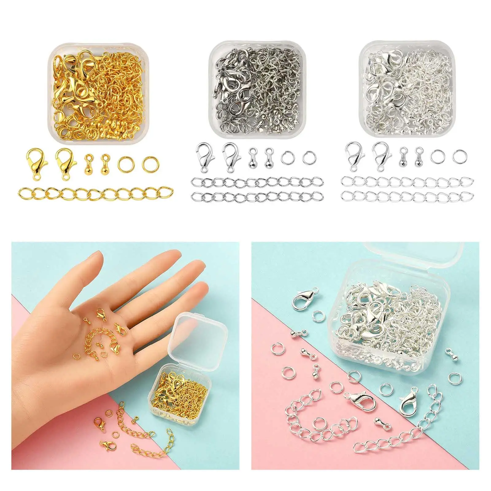 

80Pcs/Set Jewelry Making DIY Removable Lobster Clasp Extender Chains for Earring Bracelet Pendants Necklace Craft Supplies