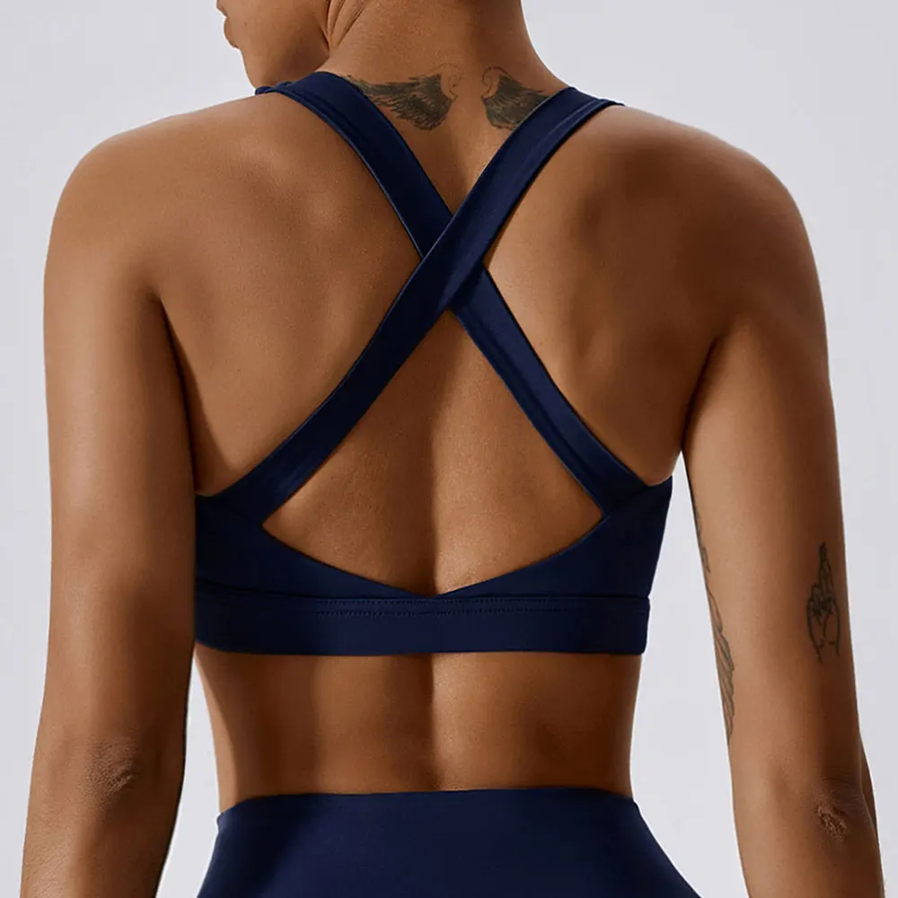 Однотонный женский спортивный бюстгальтер с перекрестными лямками для фитнеса