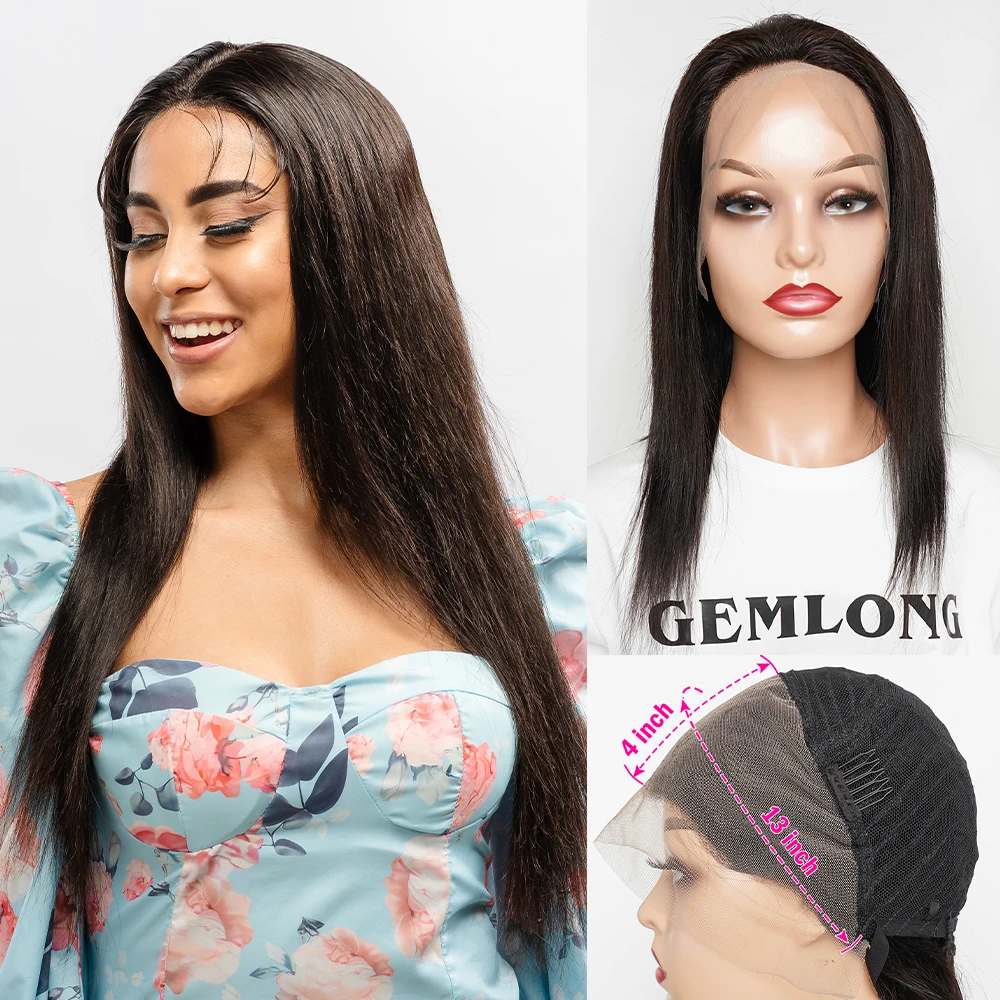 13x4 Lace Frontal Wigs Natural Color Brazilian Human Hair Wigs Straight HD 4*13 Front Lace Wig For Women