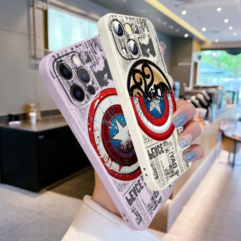 

Marvel Captain America Cool Phone Case For Apple iPhone 14 13 12 Mini 11 XS Pro Max X XR 8 7 Plus SE 2020 Liquid Rope TPU Cover