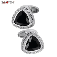 savoyshi fashion luxury triangle crystal cufflinks for mens black top quality stone design hotsale wedding cuff link jewelry