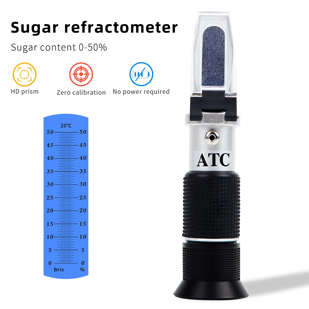 

Handheld 0~50% Brix Refractometer Sugar Concentration Meter Densimeter Brix Saccharimeter Tester Beverages Fruits Grapes ATC