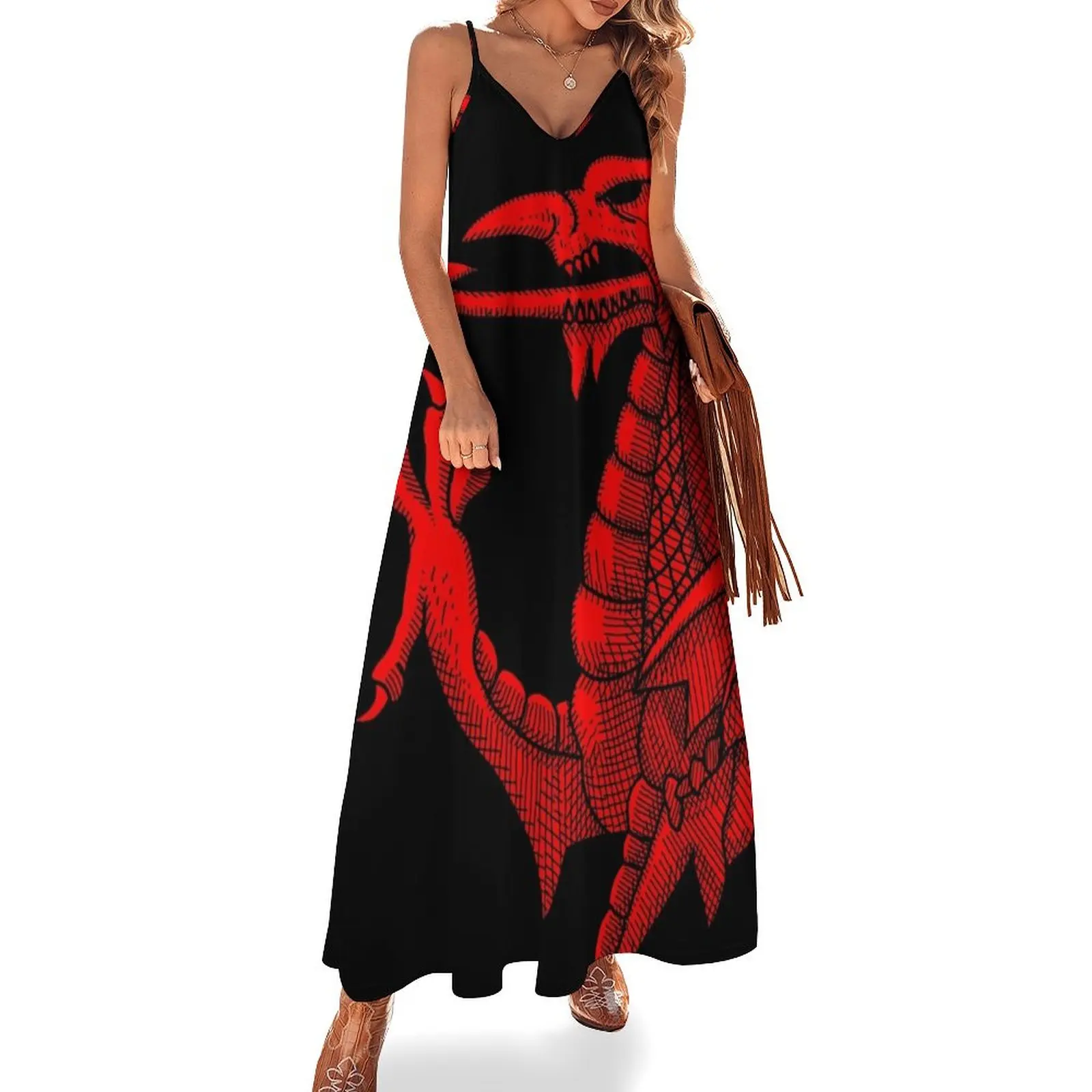 Welsh Dragon - Красное платье без рукавов Hatching Элегантное Одежда пляжное Платье