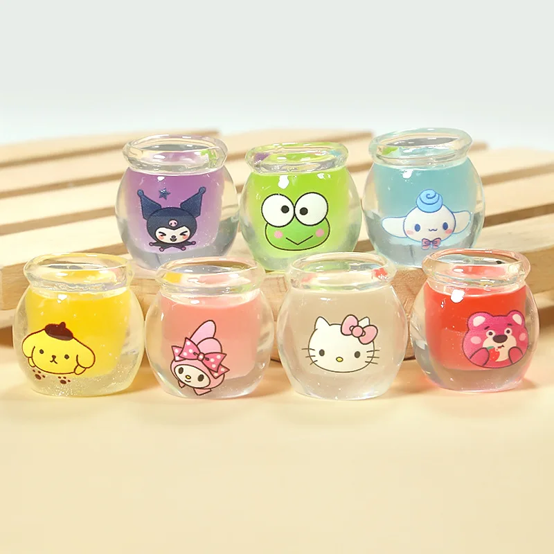 

7Pcs/Set Anime Kawaii Sanrio Luminous Jewelry DIY Handmade Resin Accessories Hello Kitty Micro Landscape Ornament Honey Pot Gift