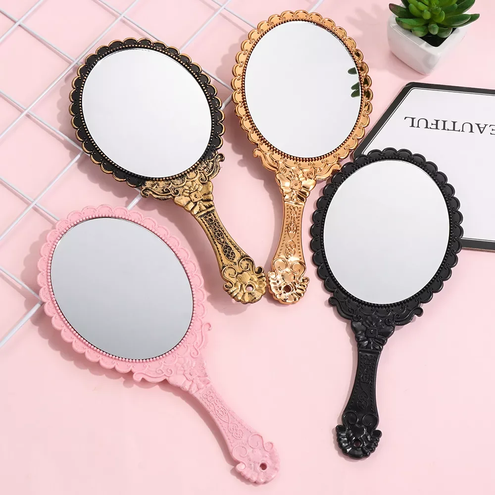 

Vintage Oval-Shape HandHeld Mirror Women Girls Standing Makeup Dresser Mirror Vanity Mirror Makeup Supplies