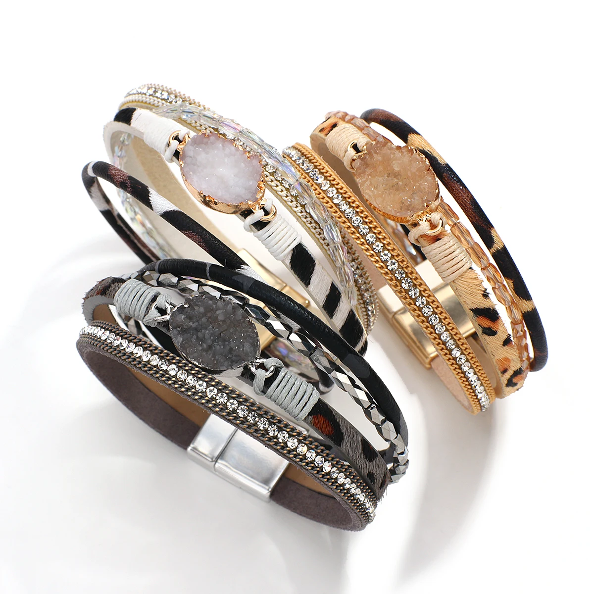 Браслет с леопардовым принтом Amorcome браслет из искусственной кожи животным в