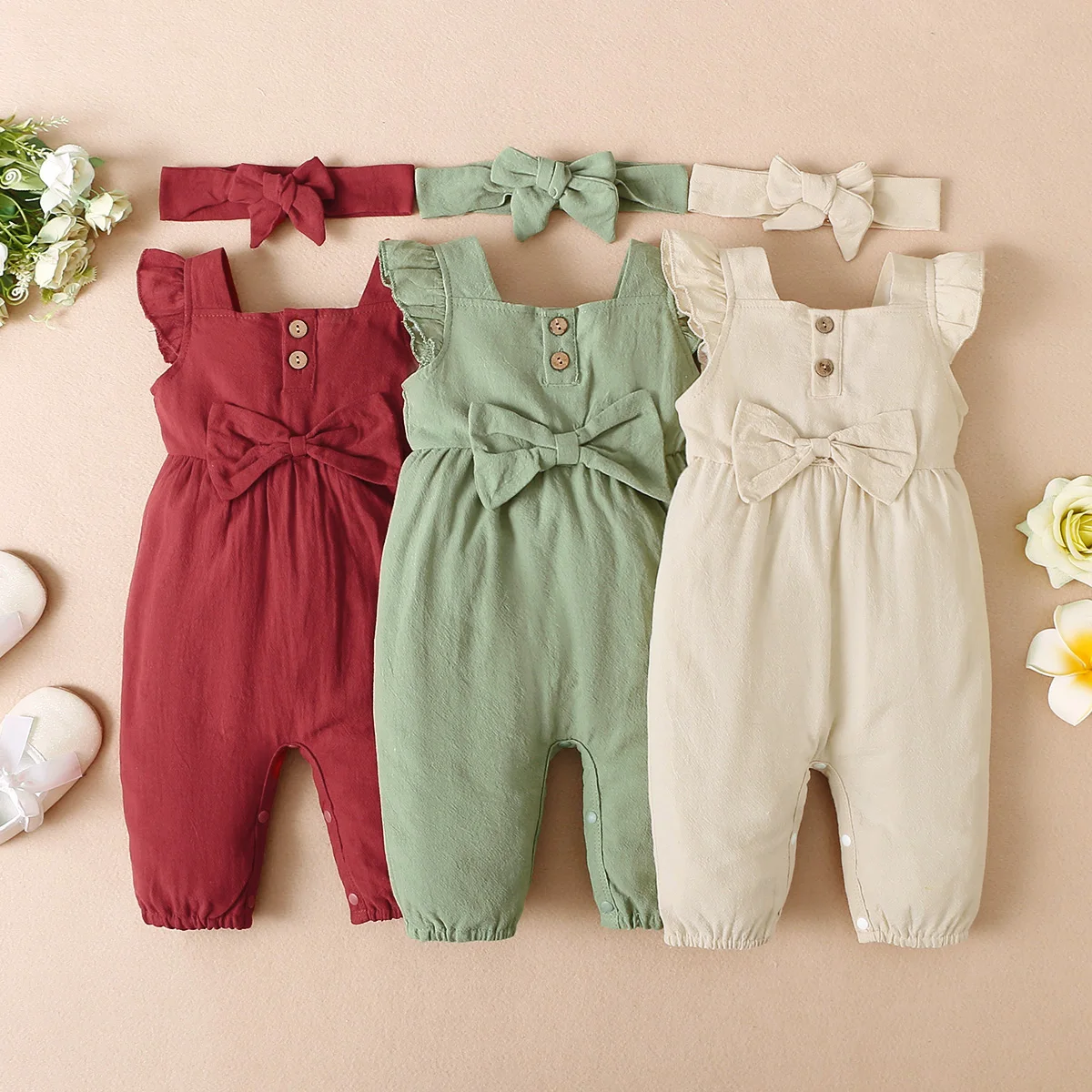 Комбинезон для новорожденных девочек Hibobi повседневный однотонный хлопковый