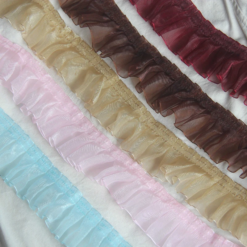 Плиссированная кружевная отделка из органзы аппликация ленточной ткани