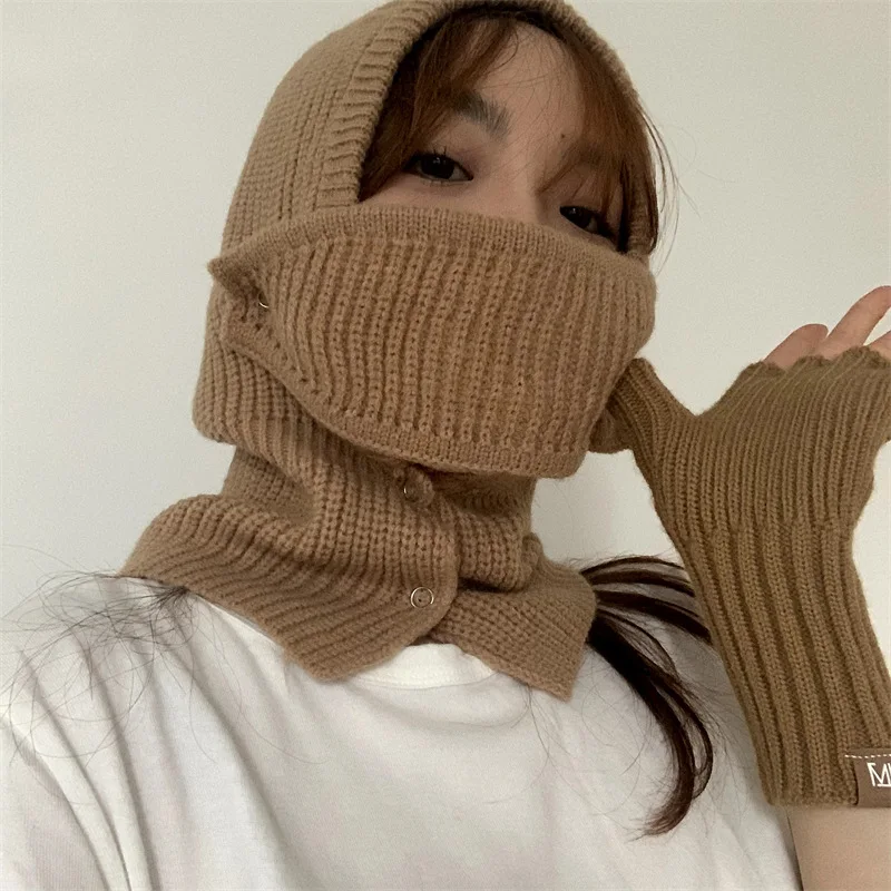 

INS Korea Autumn Winter Y2K Balaclava Hat Thief Hat Korean Women's Mask One-piece Knitted Beanie Wool Caps Beanies for Women
