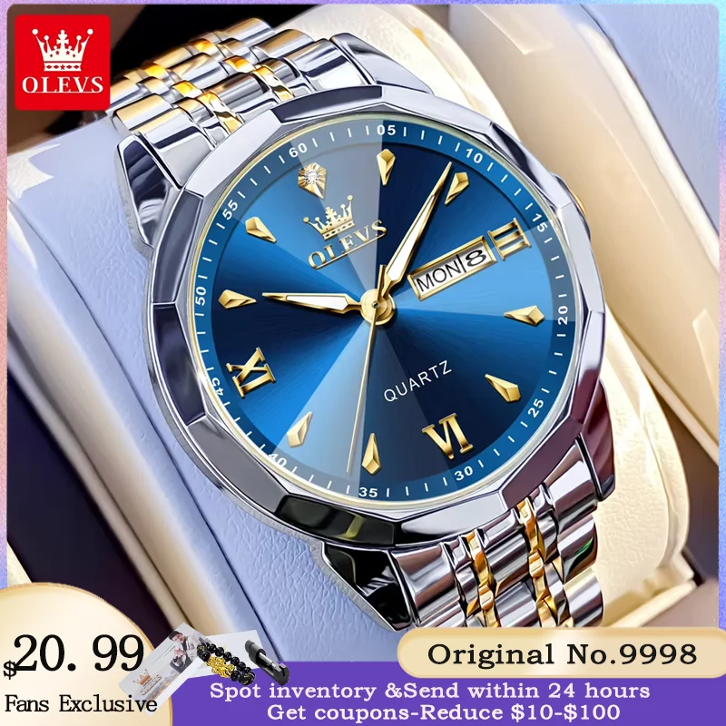 OLEVS 9998 мужские часы высокого качества с календарем и бриллиантовым циферблатом