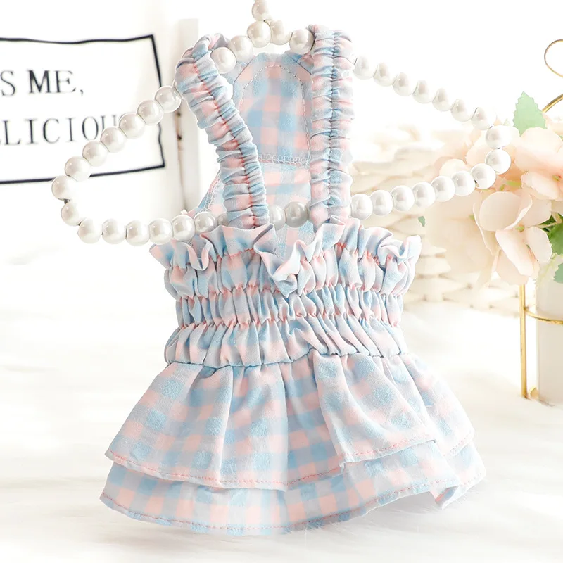 

Plaid Cat Princess Dress Pet Dog Clothes Suspender Skirt Clothing Dogs Super Cute Chihuahua Print Summer Blue Girl Mascotas