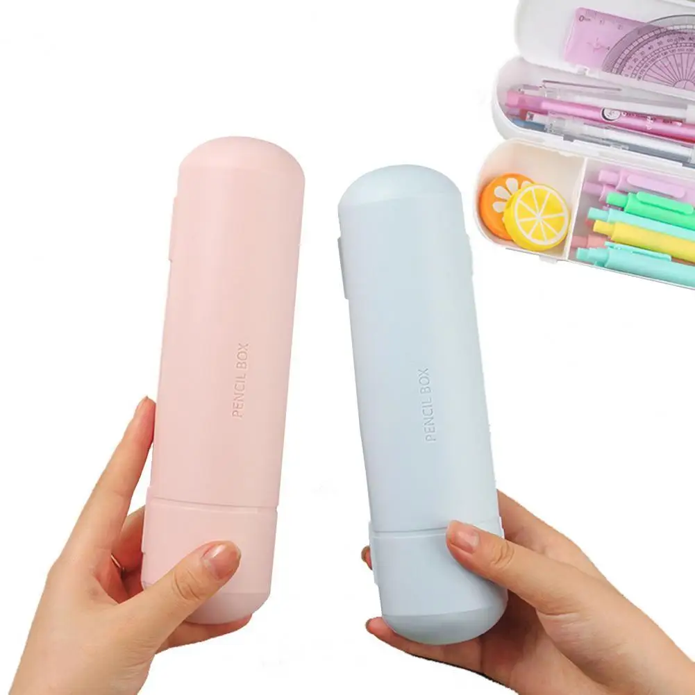 

Easy Take Lightweight Waterproof Double-layer Stationery Pen Holder Box 3 Colors Stationery Case Practical for Daily Use